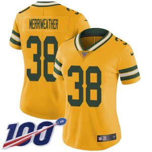 Elegant Brilliant Impressive Packers #38 Ellis Merriweather Yellow Women's Stitched NFL Limited Rush 100th Season Jersey