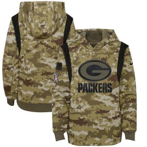 Elegant Delightful Graceful Green Bay Packers Camo Youth 2021 Salute To Service Therma Performance Pullover Hoodie