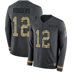 Elegant Packers #12 Aaron Rodgers Anthracite Salute to Service Youth Stitched NFL Limited Therma Long Sleeve Jersey
