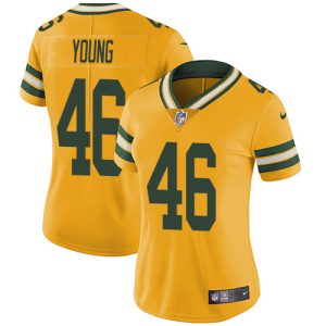 Elegant Packers #46 Christian Young Yellow Women's Stitched NFL Limited Rush 100th Season Jersey