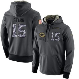 Elegant Stunning NFL Men's Green Bay Packers #15 Bart Starr Stitched Black Anthracite Salute to Service Player Performance Hoodie