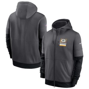 Elegant Terrific Green Bay Packers Sideline Impact Lockup Performance Full Zip Hoodie Charcoal