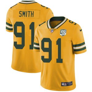 Elegant Unique Packers #91 Preston Smith Yellow Men's 100th Season Stitched NFL Limited Rush Jersey