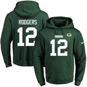 Exciting Awesome Packers #12 Aaron Rodgers Green Name & Number Pullover NFL Hoodie