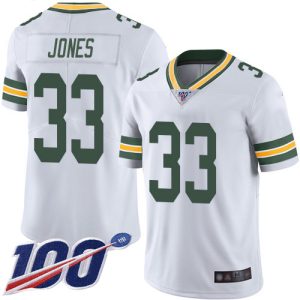 Exciting Awesome Superb Packers #33 Aaron Jones White Men's Stitched NFL 100th Season Vapor Limited Jersey