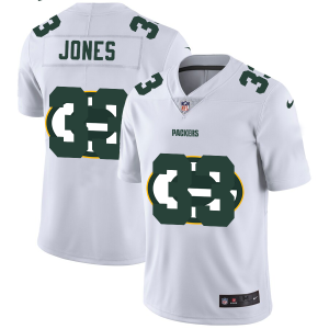 Exciting Green Bay Packers #33 Aaron Jones White Men's Team Logo Dual Overlap Limited NFL Jersey