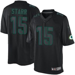 Exciting Packers #15 Bart Starr Black Men's Stitched NFL Impact Limited Jersey
