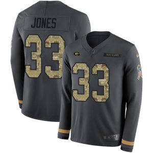 Fabulous Luxurious Superb Packers #33 Aaron Jones Anthracite Salute to Service Men's Stitched NFL Limited Therma Long Sleeve Jersey