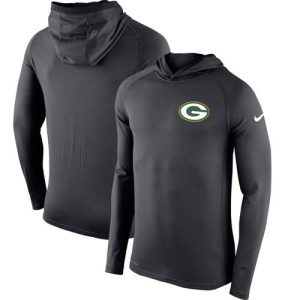 Fabulous Men's Green Bay Packers Charcoal Stadium Touch Hooded Performance Long Sleeve T Shirt
