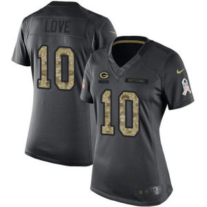 Fabulous Packers #10 Jordan Love Black Women's Stitched NFL Limited 2016 Salute to Service Jersey