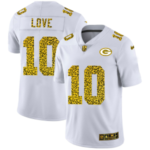 Fabulous Stunning Magnificent Green Bay Packers #10 Jordan Love Men's Flocked Leopard Print Vapor Limited NFL Jersey White