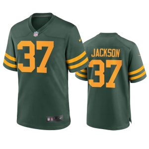 Fantastic Green Bay Packers #37 Josh Jackson Men's Alternate Game Player NFL Jersey Green