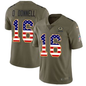 Fantastic Packers #16 Pat O'Donnell Olive/USA Flag Youth Stitched NFL Limited 2017 Salute To Service Jersey