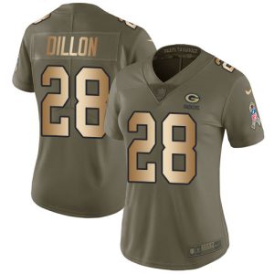 Fantastic Packers #28 AJ Dillon Olive/Gold Women's Stitched NFL Limited 2017 Salute To Service Jersey