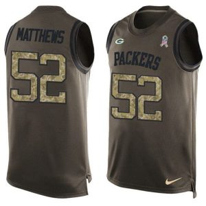 Fantastic Packers #52 Clay Matthews Green Men's Stitched NFL Limited Salute To Service Tank Top Jersey