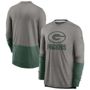 Fantastic Perfect Handy Green Bay Packers Sideline Player Performance Long Sleeve T Shirt Heathered Gray Green