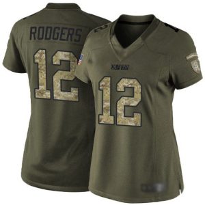 Gorgeous Amazing Packers #12 Aaron Rodgers Green Women's Stitched NFL Limited 2015 Salute to Service Jersey