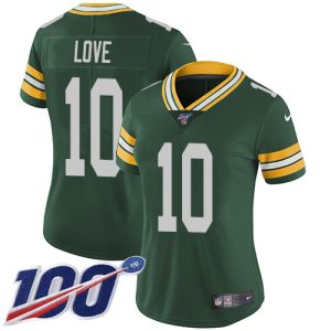 Gorgeous Awesome Packers #10 Jordan Love Green Team Color Women's Stitched NFL 100th Season Vapor Untouchable Limited Jersey