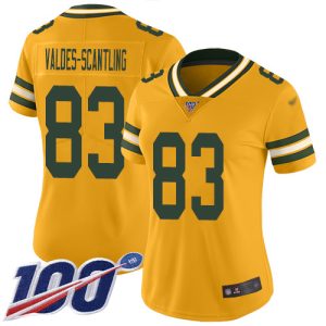 Gorgeous Fabulous Outstanding Packers #83 Marquez Valdes Scantling Gold Women's Stitched NFL Limited Inverted Legend 100th Season Jersey