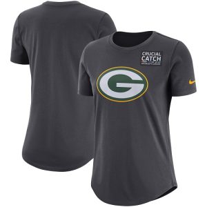 Gorgeous Impressive NFL Women's Green Bay Packers Anthracite Crucial Catch Tri Blend Performance T Shirt