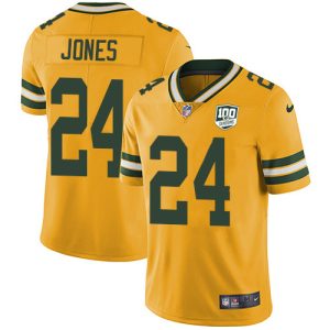 Gorgeous Outstanding Magnificent Packers #24 Josh Jones Yellow Men's 100th Season Stitched NFL Limited Rush Jersey
