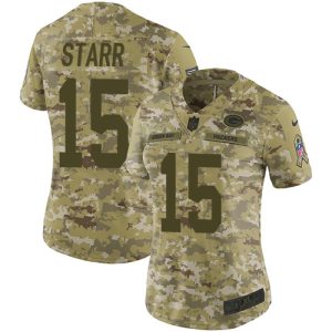 Gorgeous Packers #15 Bart Starr Camo Women's Stitched NFL Limited 2018 Salute to Service Jersey