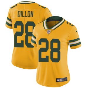 Graceful Elegant Packers #28 AJ Dillon Yellow Women's Stitched NFL Limited Rush Jersey