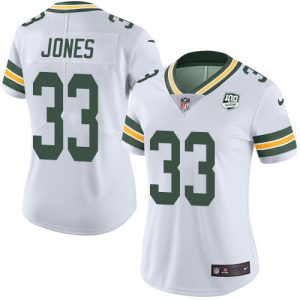 Graceful Fabulous Packers #33 Aaron Jones White Women's 100th Season Stitched NFL Vapor Untouchable Limited Jersey