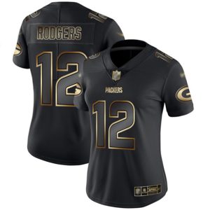 Graceful Packers #12 Aaron Rodgers Black/Gold Women's Stitched NFL Vapor Untouchable Limited Jersey