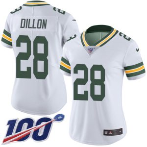 Graceful Packers #28 AJ Dillon White Women's Stitched NFL 100th Season Vapor Untouchable Limited Jersey