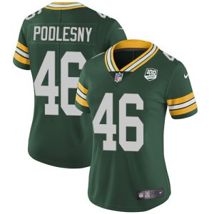 Graceful Packers #46 Jack Podlesny Green Team Color Women's 100th Season Stitched NFL Vapor Untouchable Limited Jersey