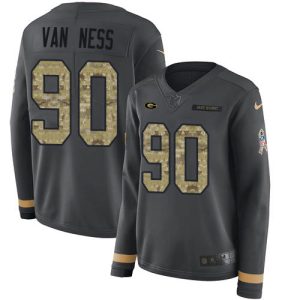 Graceful Packers #90 Lukas Van Ness Anthracite Salute to Service Women's Stitched NFL Limited Therma Long Sleeve Jersey