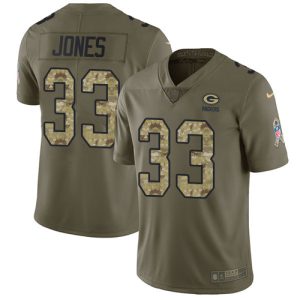 Graceful Pretty Packers #33 Aaron Jones Olive/Camo Men's Stitched NFL Limited 2017 Salute To Service Jersey