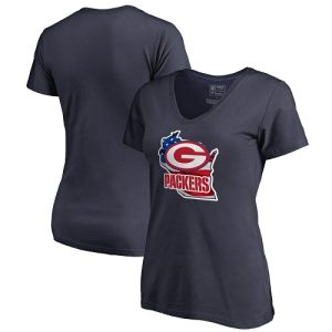 Handy Beautiful Comfortable Women's Green Bay Packers NFL Pro Line by Fanatics Branded Navy Banner State V Neck T Shirt