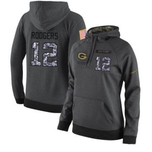 Handy Classy NFL Women's Green Bay Packers #12 Aaron Rodgers Stitched Black Anthracite Salute to Service Player Performance Hoodie