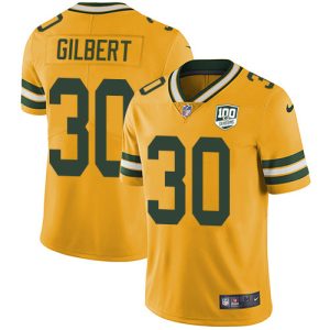 Handy Delightful Packers #30 Zyon Gilbert Yellow Men's 100th Season Stitched NFL Limited Rush Jersey