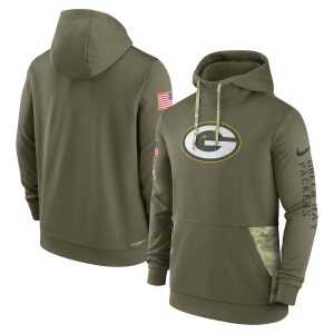 Handy Fabulous Elegant Green Bay Packers 2022 Salute to Service Therma Performance Pullover Hoodie Olive