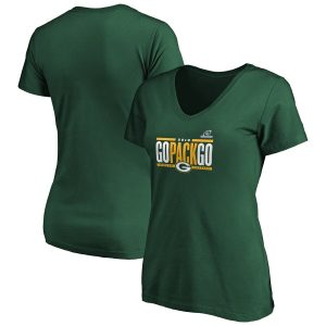 Handy Green Bay Packers Women's 2019 NFL Playoffs Bound Hometown Checkdown V Neck T Shirt Green