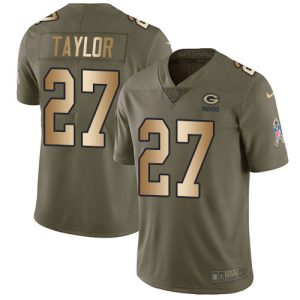 Handy Magnificent Pretty Packers #27 Patrick Taylor Olive/Gold Men's Stitched NFL Limited 2017 Salute To Service Jersey