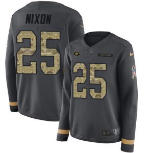 Handy Packers #25 Keisean Nixon Anthracite Salute to Service Women's Stitched NFL Limited Therma Long Sleeve Jersey