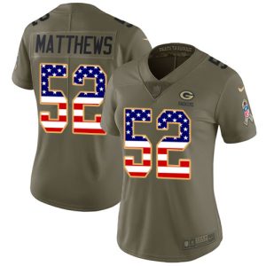 Handy Packers #52 Clay Matthews Olive/USA Flag Women's Stitched NFL Limited 2017 Salute to Service Jersey