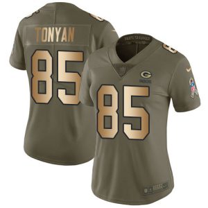 Handy Packers #85 Robert Tonyan Olive/Gold Women's Stitched NFL Limited 2017 Salute To Service Jersey