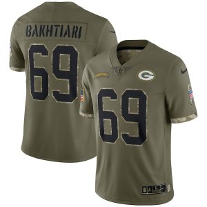 Impressive Green Bay Packers #69 David Bakhtiari Men's 2022 Salute To Service Limited Jersey Olive