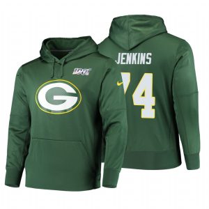 Impressive Green Bay Packers #74 Elgton Jenkins NFL 100 Primary Logo Circuit Name & Number Pullover Hoodie Green