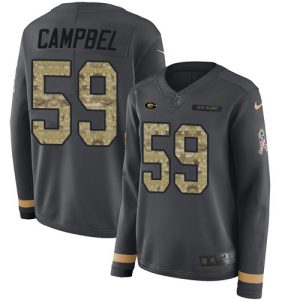 Impressive Incredible Gorgeous Packers #59 De'Vondre Campbell Anthracite Salute to Service Women's Stitched NFL Limited Therma Long Sleeve Jersey