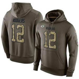 Impressive NFL Men's Green Bay Packers #12 Aaron Rodgers Stitched Green Olive Salute To Service KO Performance Hoodie