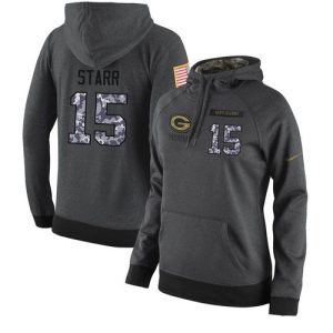 Impressive NFL Women's Green Bay Packers #15 Bart Starr Stitched Black Anthracite Salute to Service Player Performance Hoodie