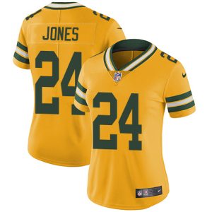 Impressive Packers #24 Josh Jones Yellow Women's Stitched NFL Limited Rush Jersey