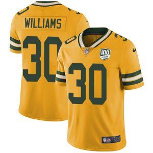 Impressive Packers #30 Jamaal Williams Yellow Men's 100th Season Stitched NFL Limited Rush Jersey