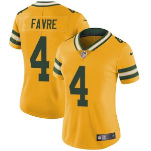 Impressive Packers #4 Brett Favre Yellow Women's Stitched NFL Limited Rush Jersey